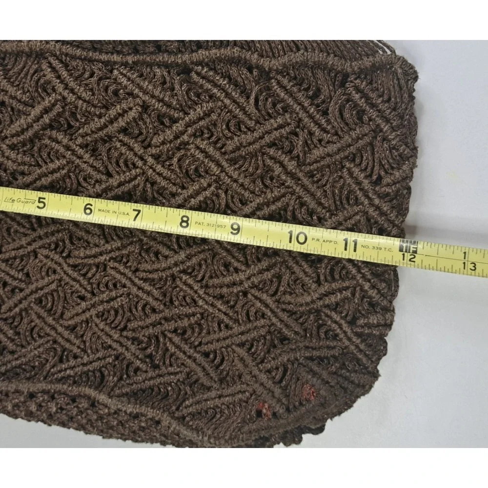 Vtg Macramé / Crochet Braided Purse‎ Hand Bag Round Wooden Handles 12x8